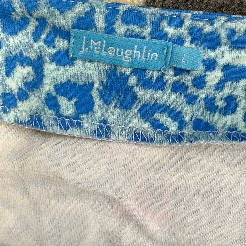 J. Mclaughlin Blue Animal Print Catalina Cloth 3/4 Sleeve Ruched Sage Dress L - Picture 5 of 6